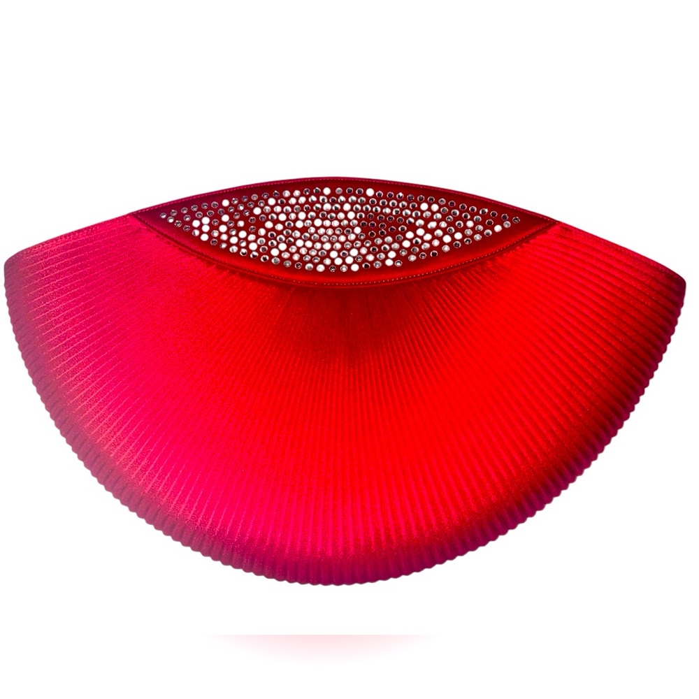 Vintage 80’s Red Satin Pleated Clutch Rhinestone Detail Magnetic closure. NWOT